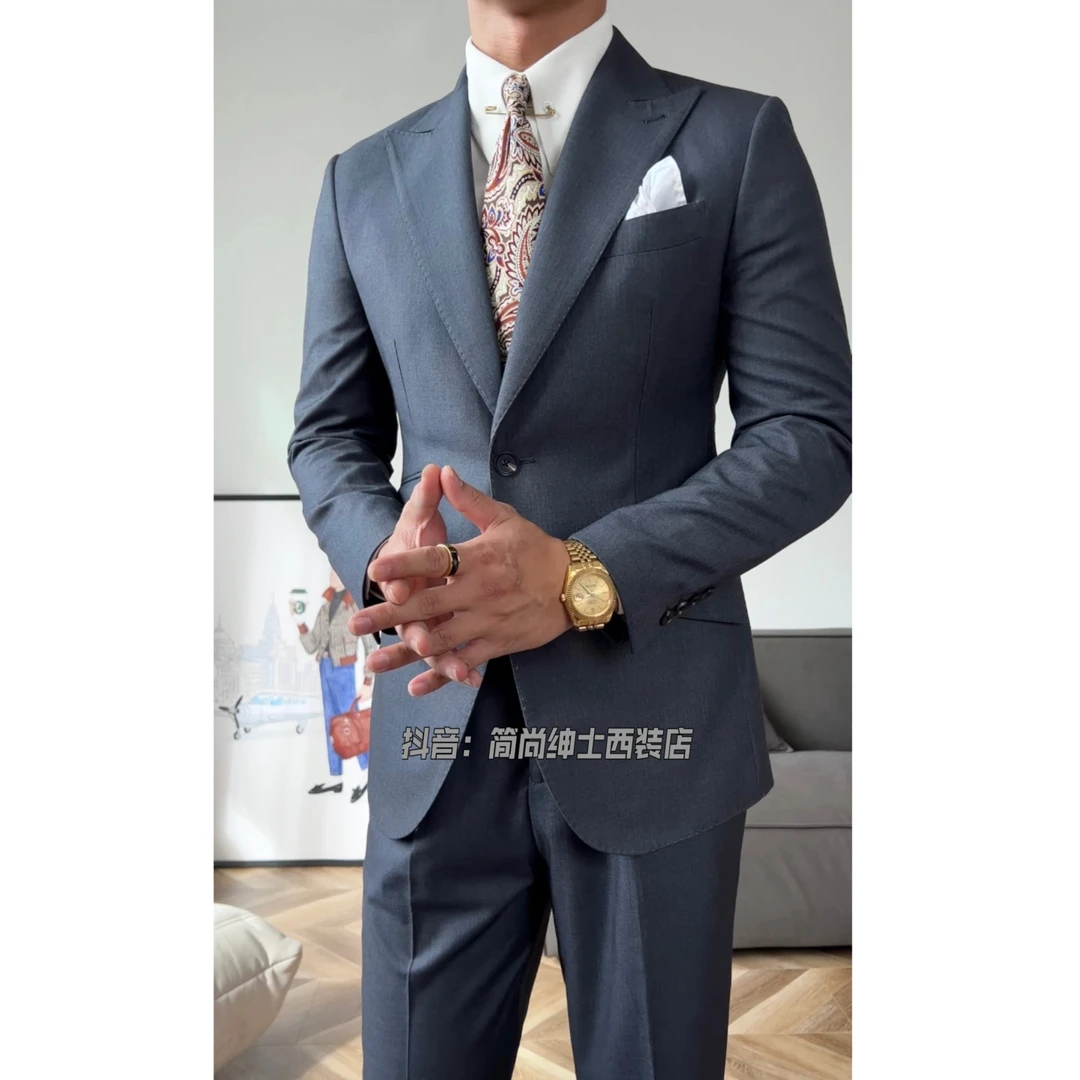 绅士高级感戗驳领西装套装婚礼工作通勤必备-22166