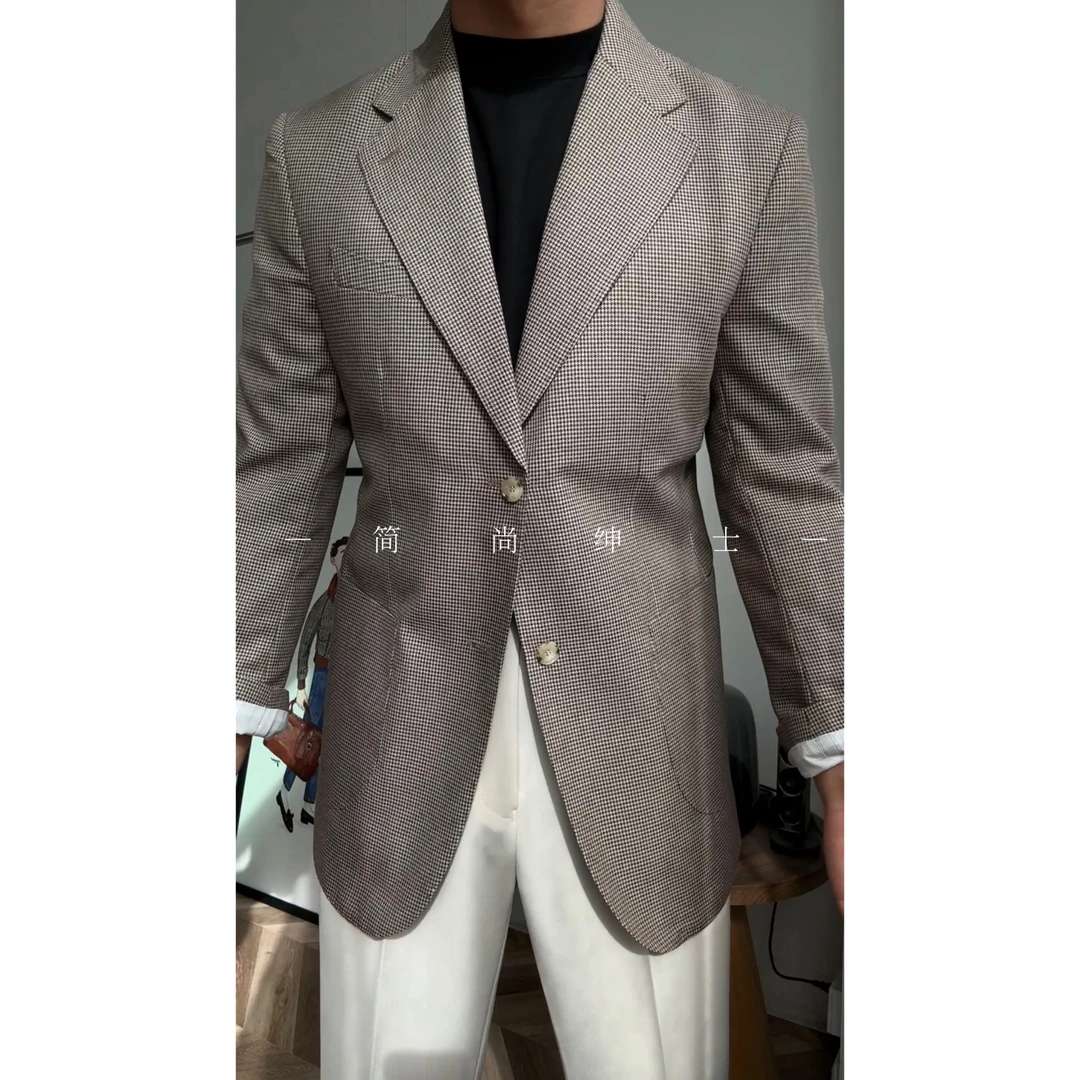 新款意式绅装千鸟格单排扣羊毛混纺西服外套703