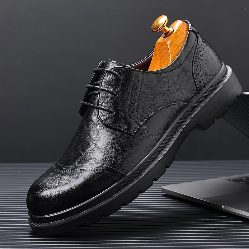 鞋子男鞋男士皮鞋时尚百搭透气休闲鞋黑色软底潮流英伦风韩版秋季