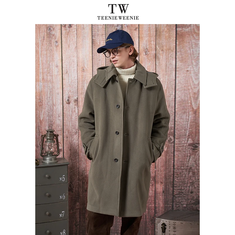 TeenieWeenie小熊男装22新款休闲连帽毛呢大衣外套TNJW224T03A