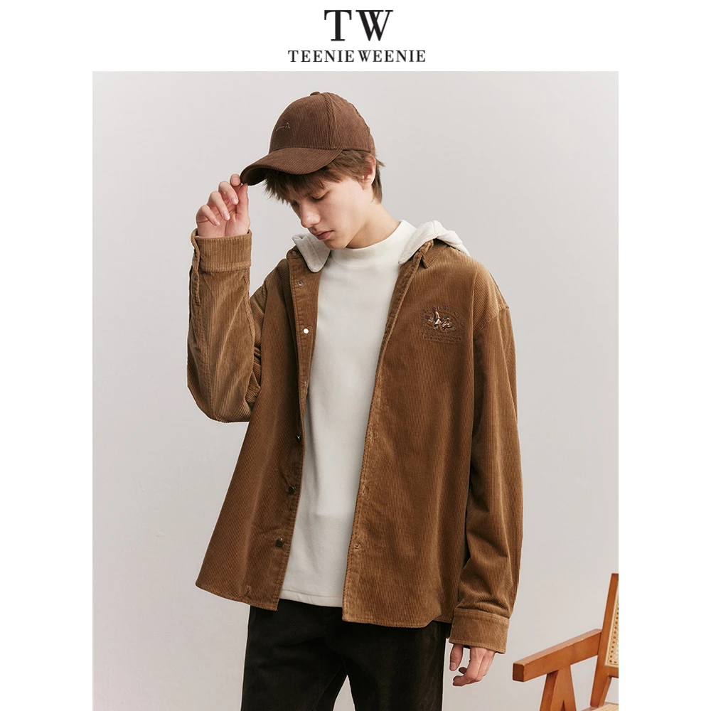 【商】小熊男装2023冬季灯芯绒可拆卸连帽外套型衬衫男TNYA234T02A