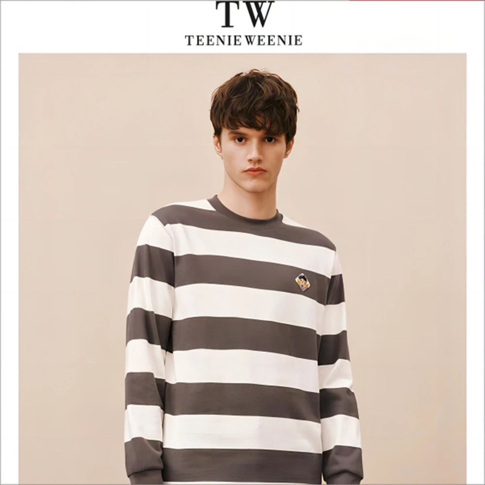 小熊男装条纹T恤复古学院风简约长袖男2023秋季新款TNLS237701N