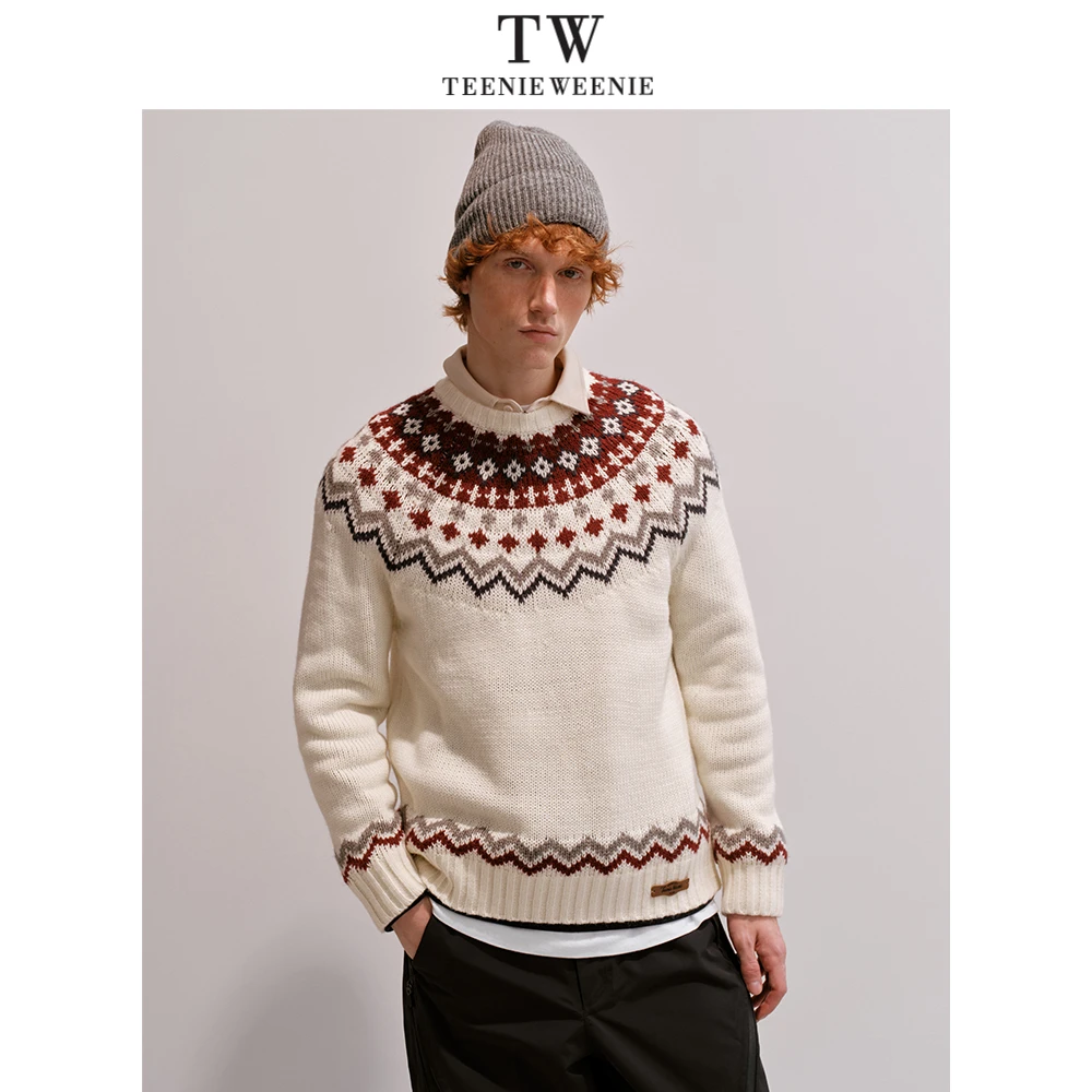 小熊男装针织衫2024秋季新款潮流提花休闲圆领毛衣TNKW248V30N