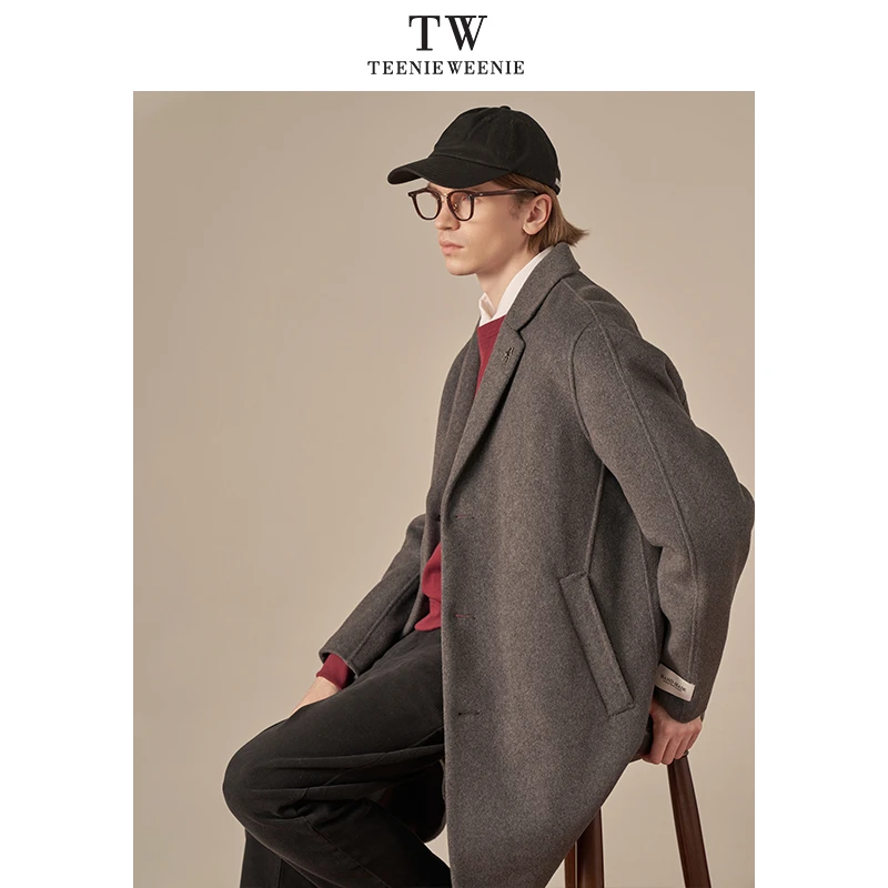 TeenieWeenie小熊男装22新款翻领长款夹棉羊毛大衣TNJW224V01B
