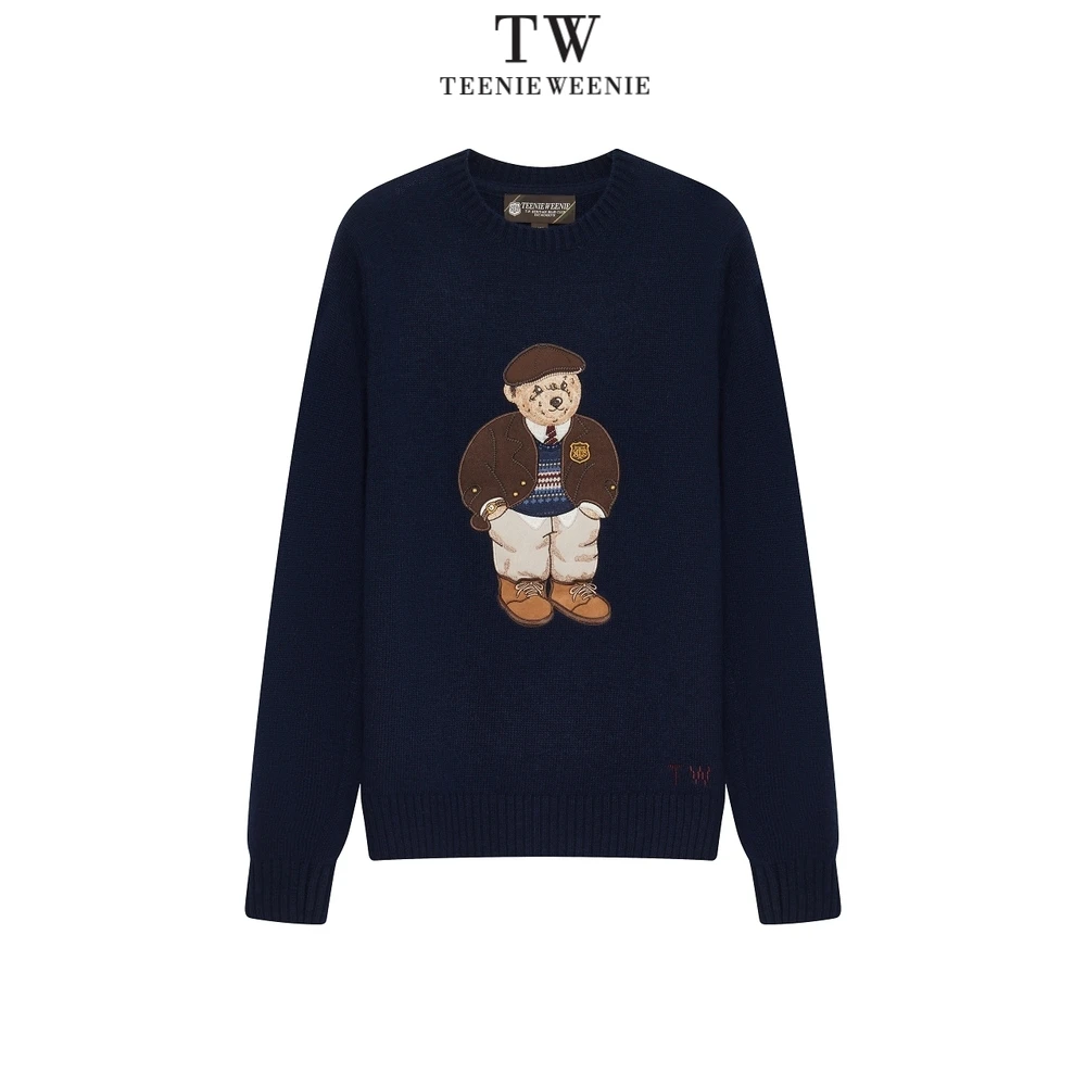 小熊男装毛衣2024冬季新款时尚刺绣休闲潮流毛针织衫TNKW24O902K