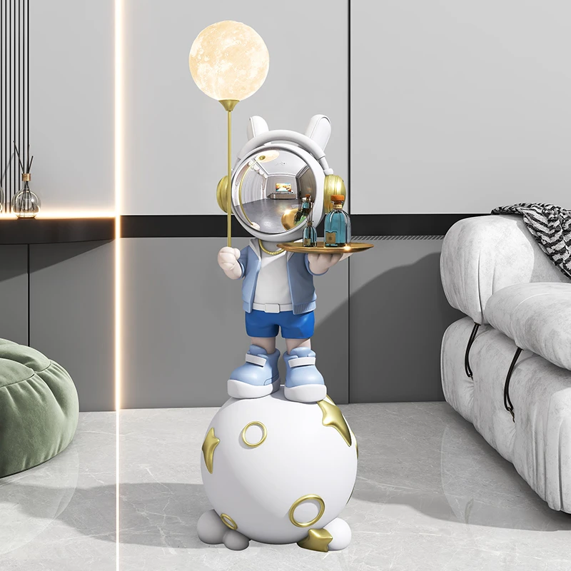 轻奢网红太空人踩月球领航员大型客厅玄关新房乔迁落地摆件装饰品