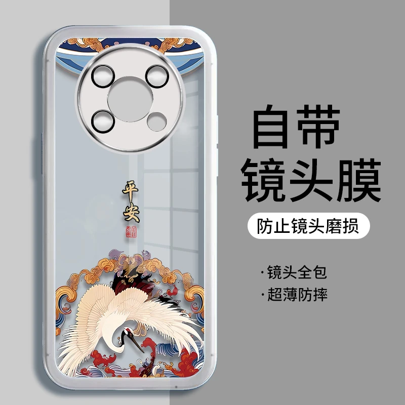 适用荣耀X30手机壳新款仙鹤透明软硅胶自带镜头膜防摔全包保护壳