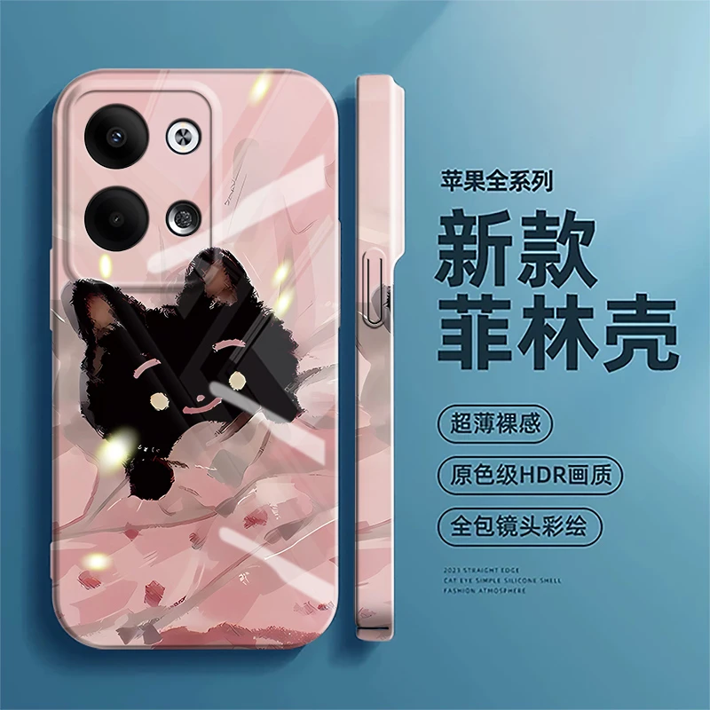 适用OPPOReno9手机壳黑猫新款菲林壳网红潮情侣高级卡通创意防摔