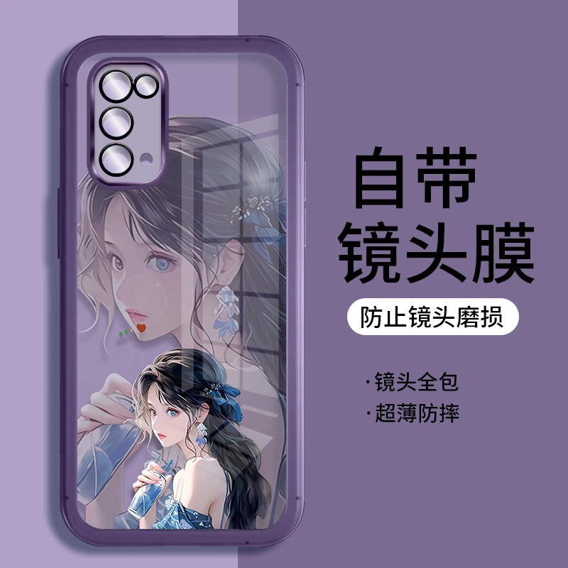 适用OPPOReno5手机壳reno5pro透明硅胶饮料女孩软壳带镜头膜潮牌