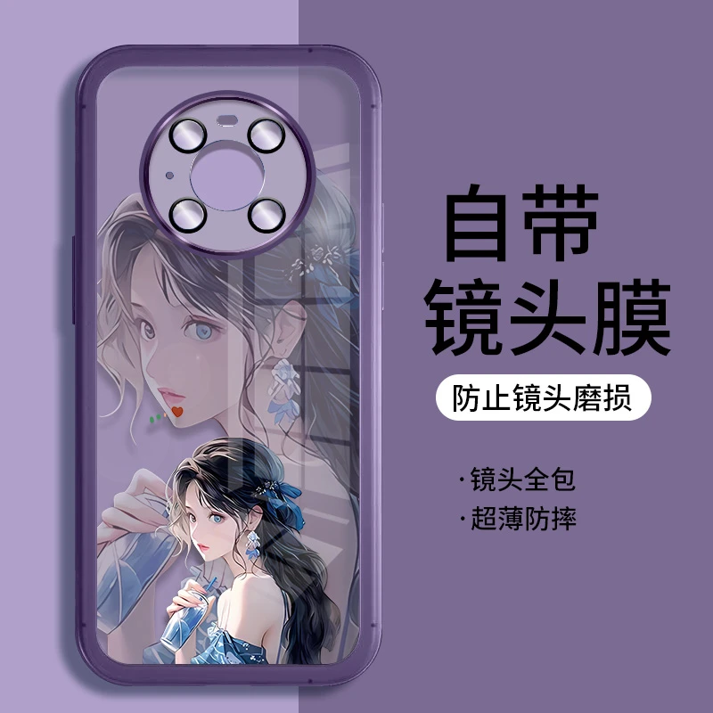 适用华为mate40手机壳mate40pro透明硅胶饮料女孩软壳带镜头膜潮