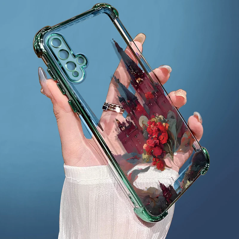 适用华为nova5手机壳电镀气囊透明防摔软壳时尚网红保护套潮城堡