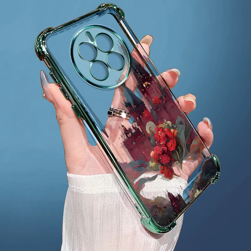 适用华为mate50手机壳mate50pro电镀气囊透明防摔软壳时尚潮城堡