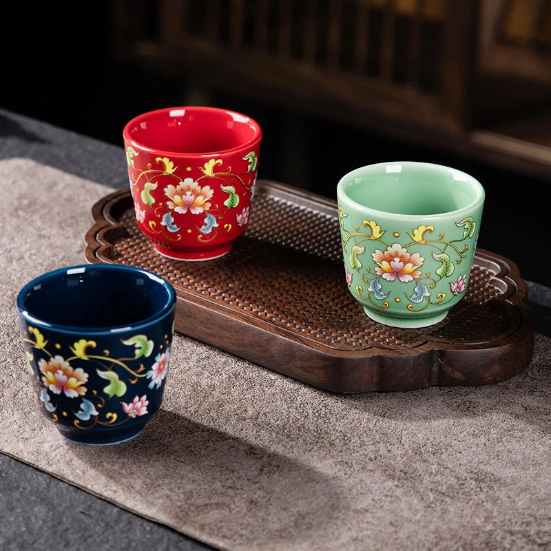 青瓷珐琅彩茶杯功夫茶具陶瓷个人水杯茶盏主人杯单杯品茗小茶杯