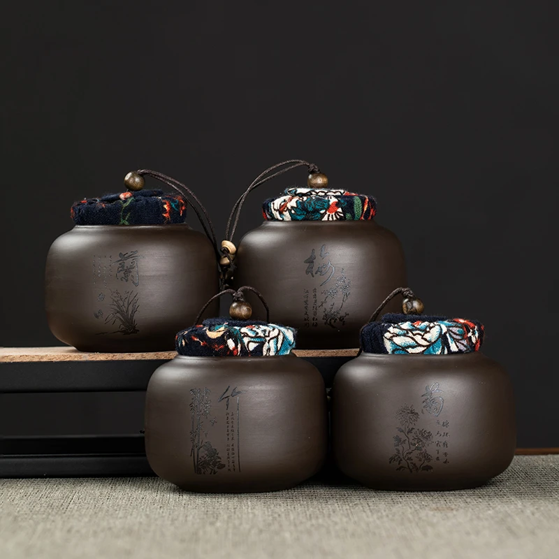 紫砂茶叶罐小号迷你私人定制密封罐家用陶瓷储茶罐精致散装封口