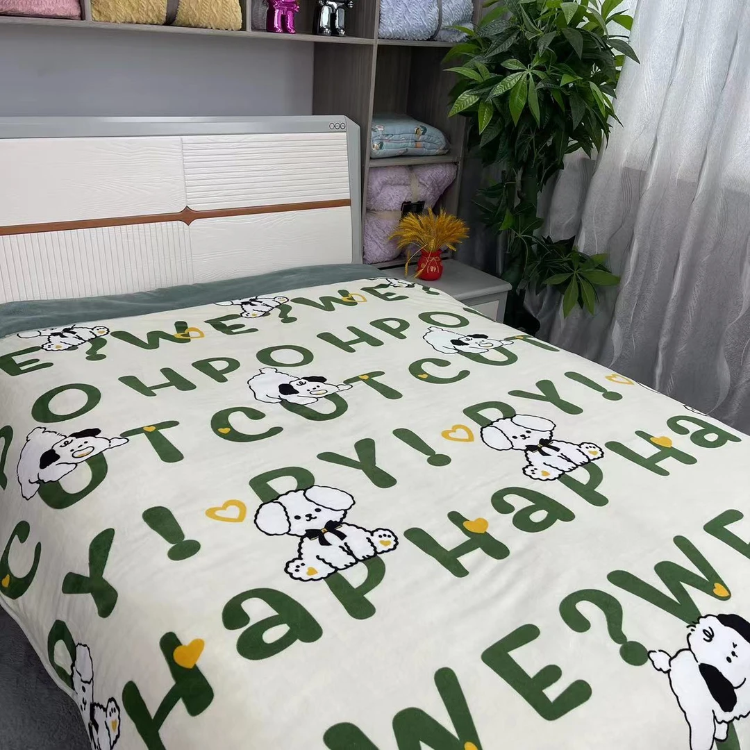 字母小狗被子2*2.3米被子牛奶绒双面加绒家纺双人被子多功能加厚