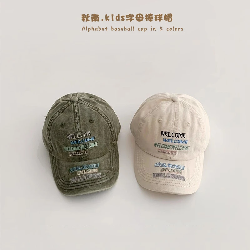秋南 韩国儿童棒球帽新款字母刺绣宝宝帽子复古鸭舌帽遮阳帽百搭