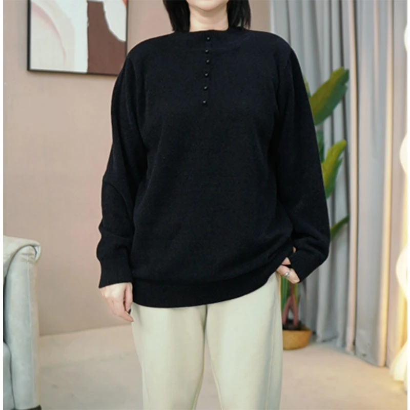 大码女装毛衣秋冬装百搭针织衫内搭洋气简约条纹宽松上衣妈妈装