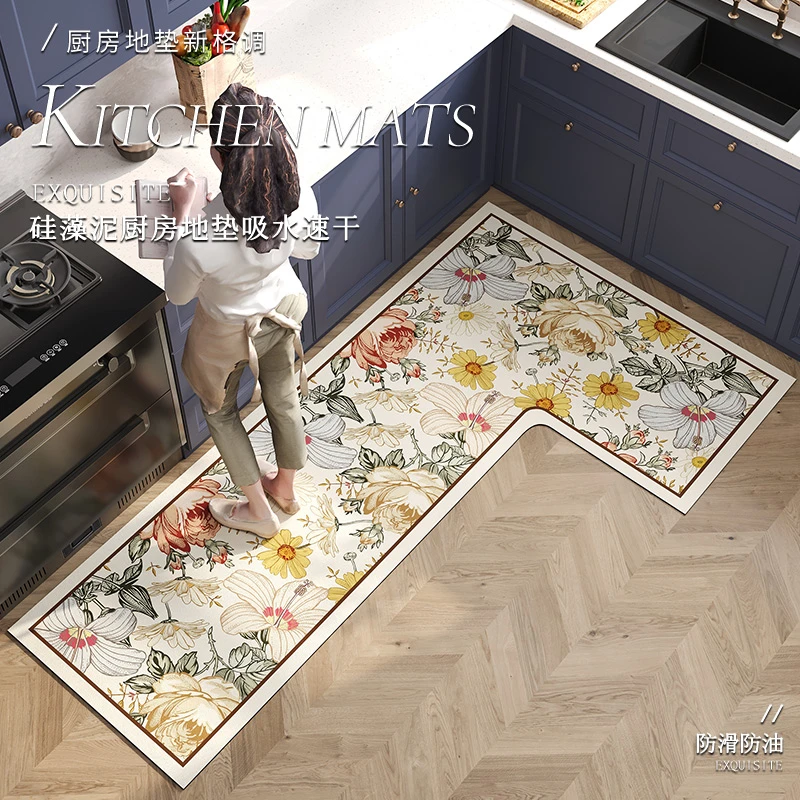 厨房地垫专用L形防滑防油地毯免洗可擦家用长条垫子耐脏吸水脚垫