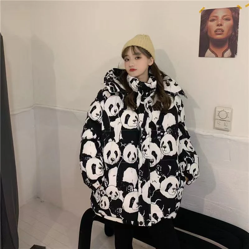 新款冬季棉衣女短款棉服印花宽松面包服加厚时尚学生潮外套ins