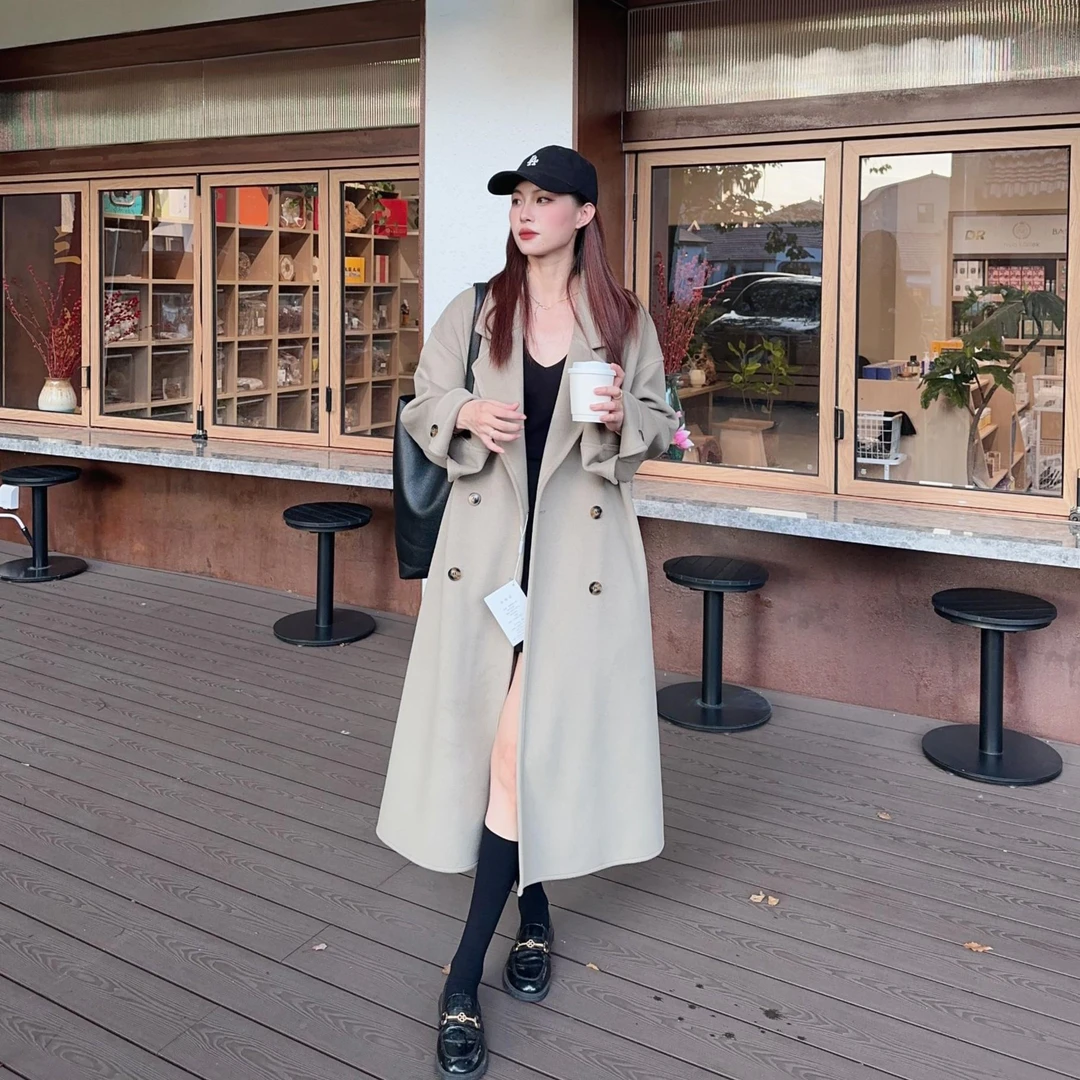 【119】2024秋冬新款双面绒大衣女中长款慵懒极简宽松加厚毛呢外套