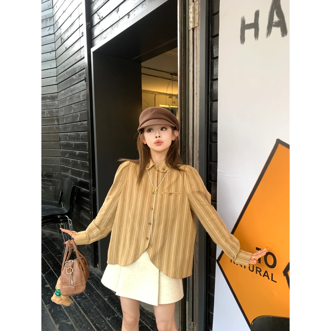 DEEMO苏格拉周末时髦挂百搭叠穿条纹衬衫 WZ2231