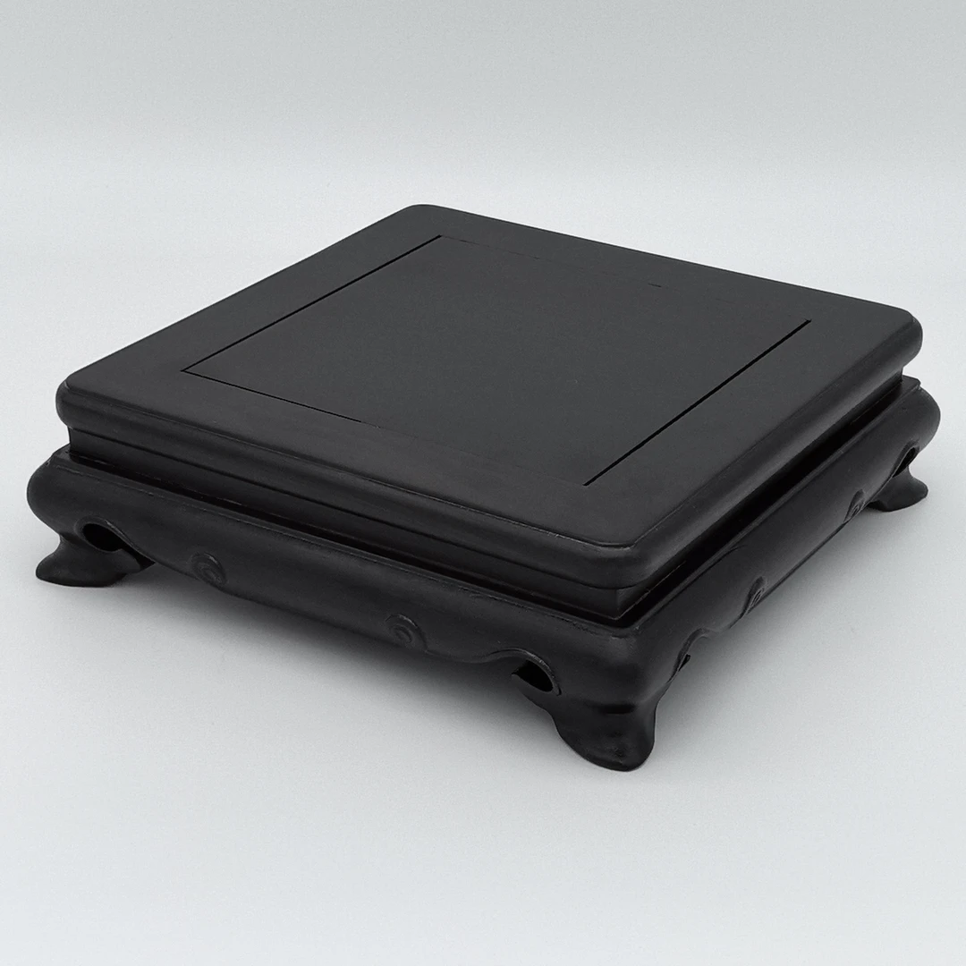 紫光檀独板斜边正方盆景底座花瓶摆件底托镂空