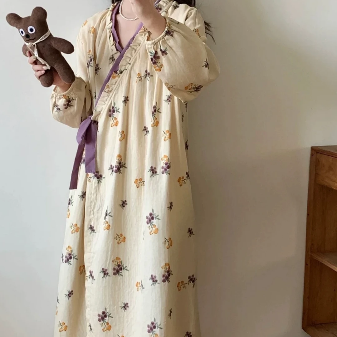 春秋季女ins风甜美休闲舒适家居服可外穿长袖睡裙-H4021msl