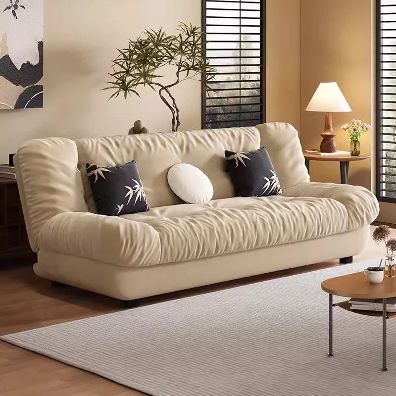 法式奶油风牛奶绒云朵沙发床折叠两用2024年新款小户型多功能家用