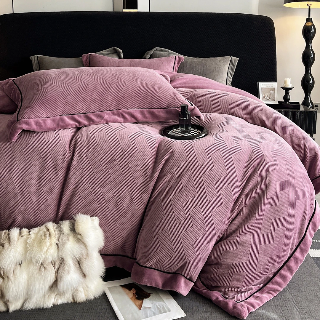 ROWHOLLY佩德罗高克重加厚牛奶绒四件套双面绒纯色轻奢风加绒被套