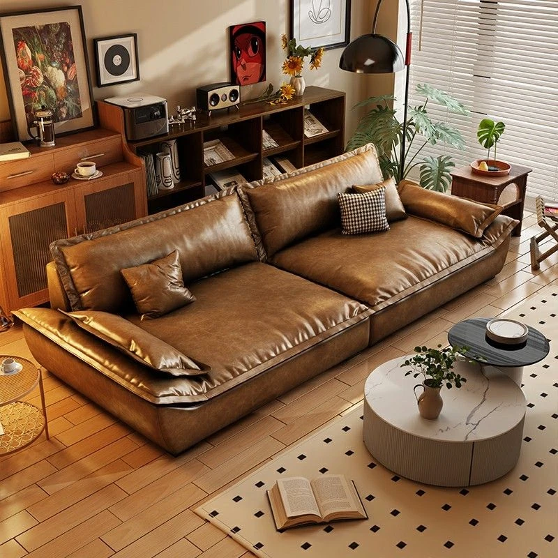 轻奢极简复古风油蜡真皮帆船大坐深沙发客厅全真皮头层牛皮沙发