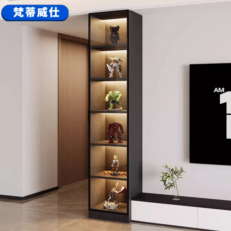 定制实木电视柜侧边柜酒柜立柜玻璃门客厅储物展示书柜窄柜手办柜