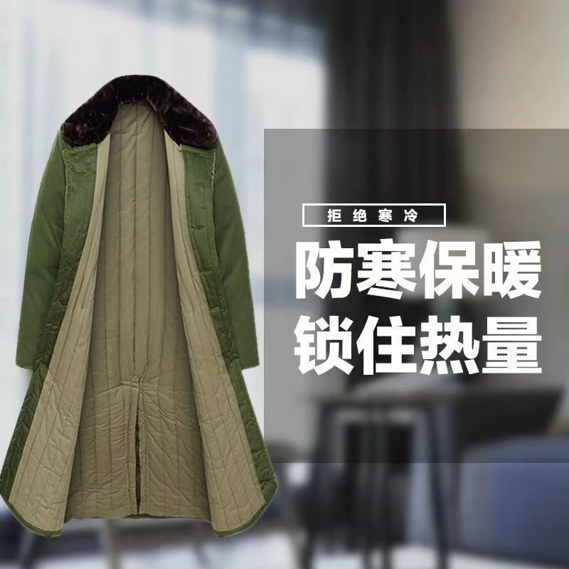 2023冬季军大衣男军绿色中长款加绒加厚防风棉里大衣户外保暖棉衣
