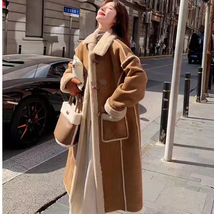 300斤无压力皮毛一体长款外套7906加厚保暖韩版宽松