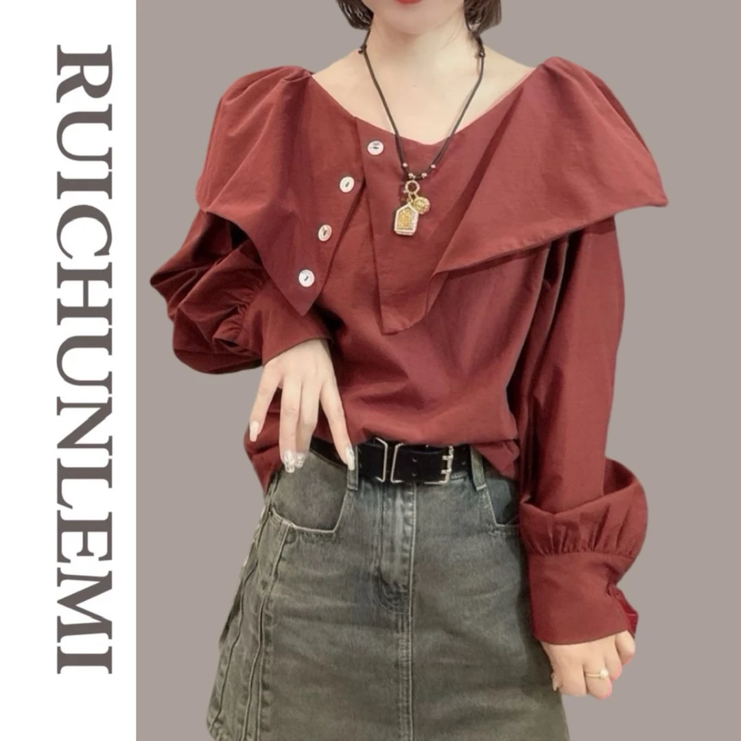 设计小众洋气减龄显瘦欧货2024秋季新款时尚大方法式长袖圆领衬衣