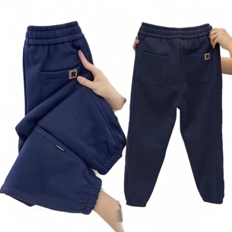 2024冬季加绒小个子新款高腰时尚九分加厚休闲裤哈伦裤显瘦宽松版