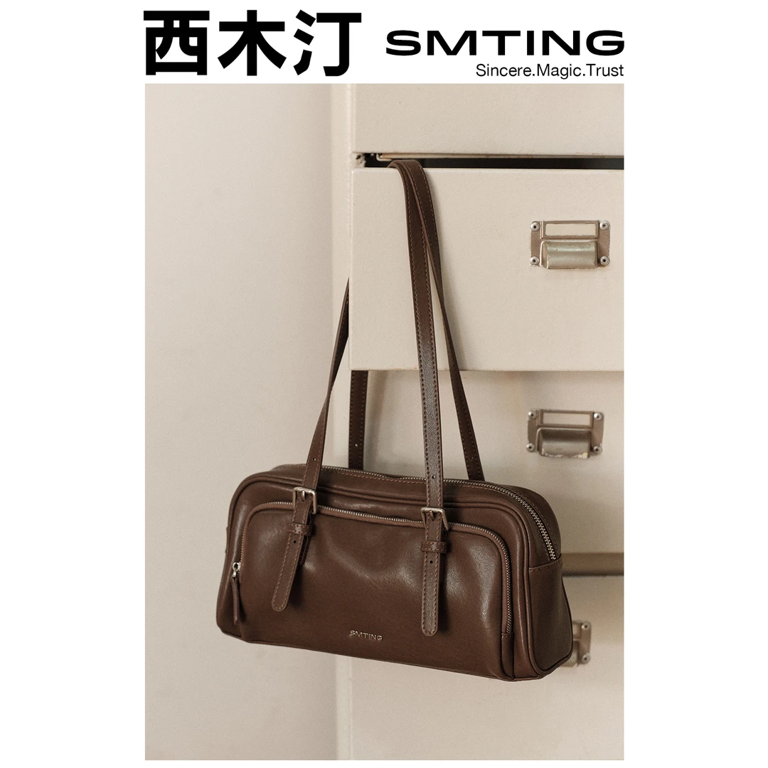 西木汀 浮士德 新款牛皮法棍包女士简约大容量包包潮流时尚小众