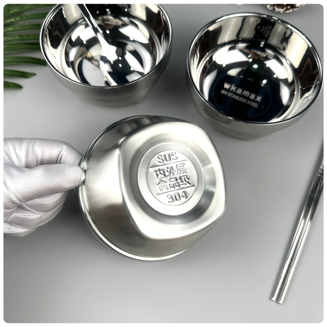 【高货】不锈钢碗方形米饭碗304双层家用防烫吃饭儿童碗防摔大号