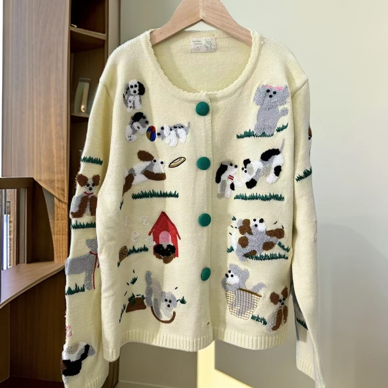 古着风小狗毛衣可爱清新vintage刺绣百搭【均码90斤-135斤】