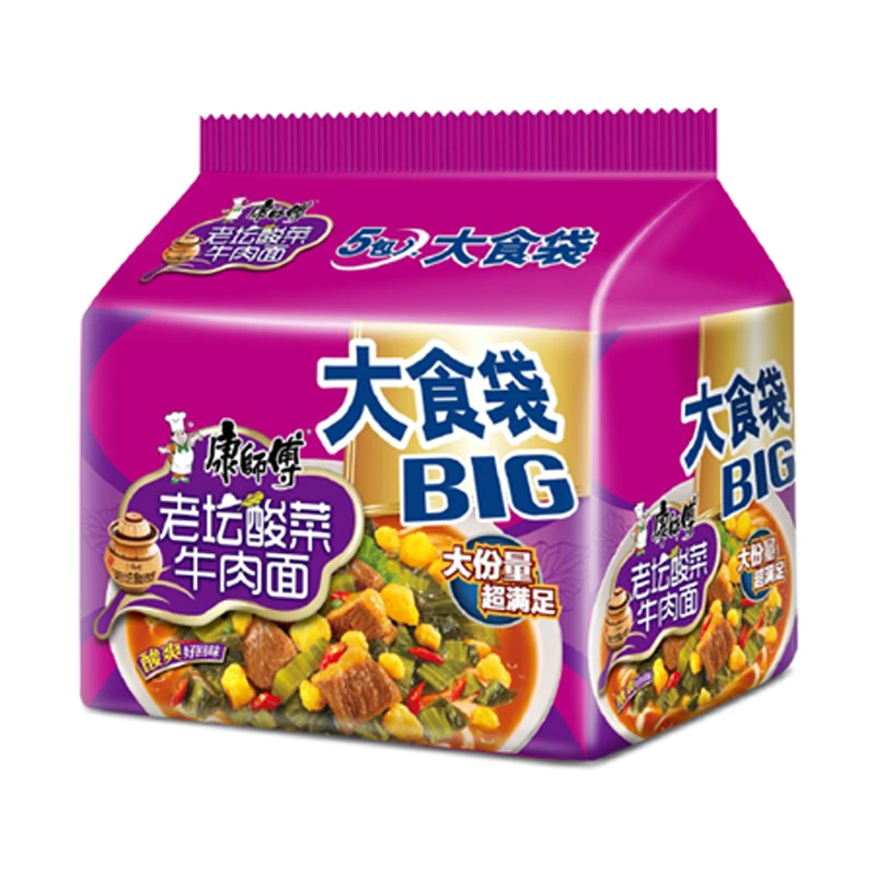 康师傅大食袋BIG酸菜牛肉面五包入162g*5