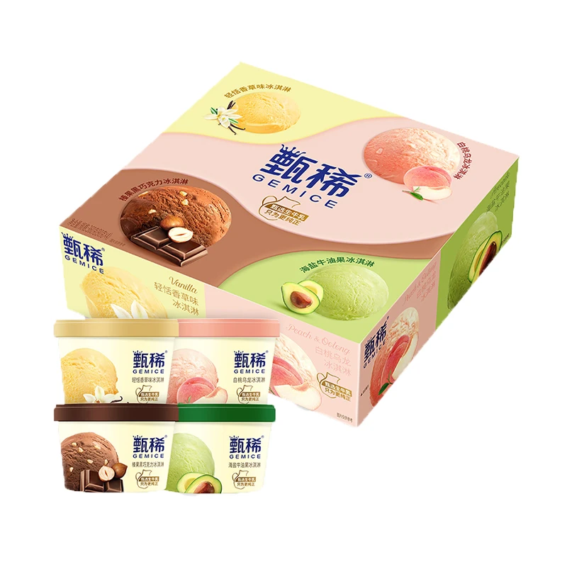 伊利甄稀冰淇淋(香草味+海盐牛油果+榛果黑巧+白桃乌龙) 360g