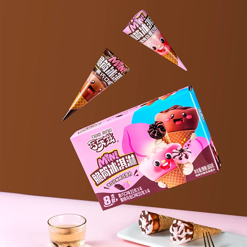 伊利巧乐兹迷你(黑巧+蜜桃乌龙)口味脆筒冰淇淋160g雪糕同城送雪糕同城配