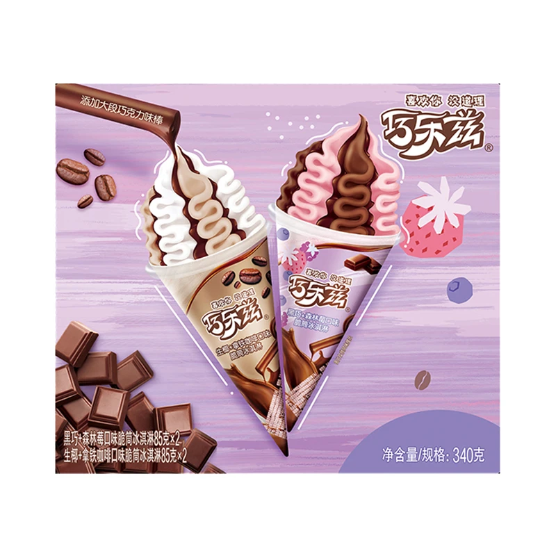 伊利巧乐兹(黑巧+森林莓+生椰+拿铁咖啡)口味脆筒冰淇淋340g雪糕同城送雪糕同城配
