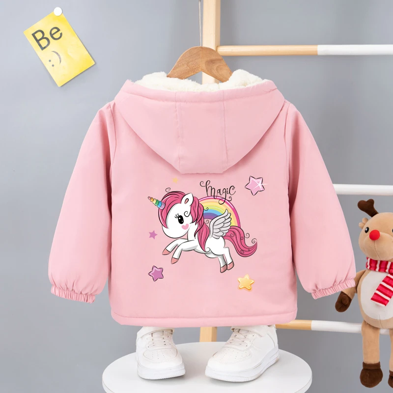 女童秋冬夹绒加厚外套2024新款洋气儿童加绒夹克女孩时髦连帽夹克