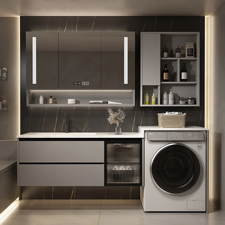 岩板无缝陶瓷盆阳台洗衣机一体柜组合浴室柜卫生间洗手台洗脸盆柜