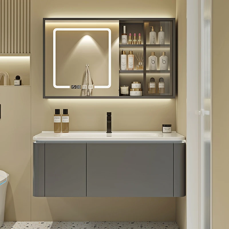 奶油风新款可丽耐陶瓷一体盆浴室柜组合卫生间洗漱台洗手洗脸面盆