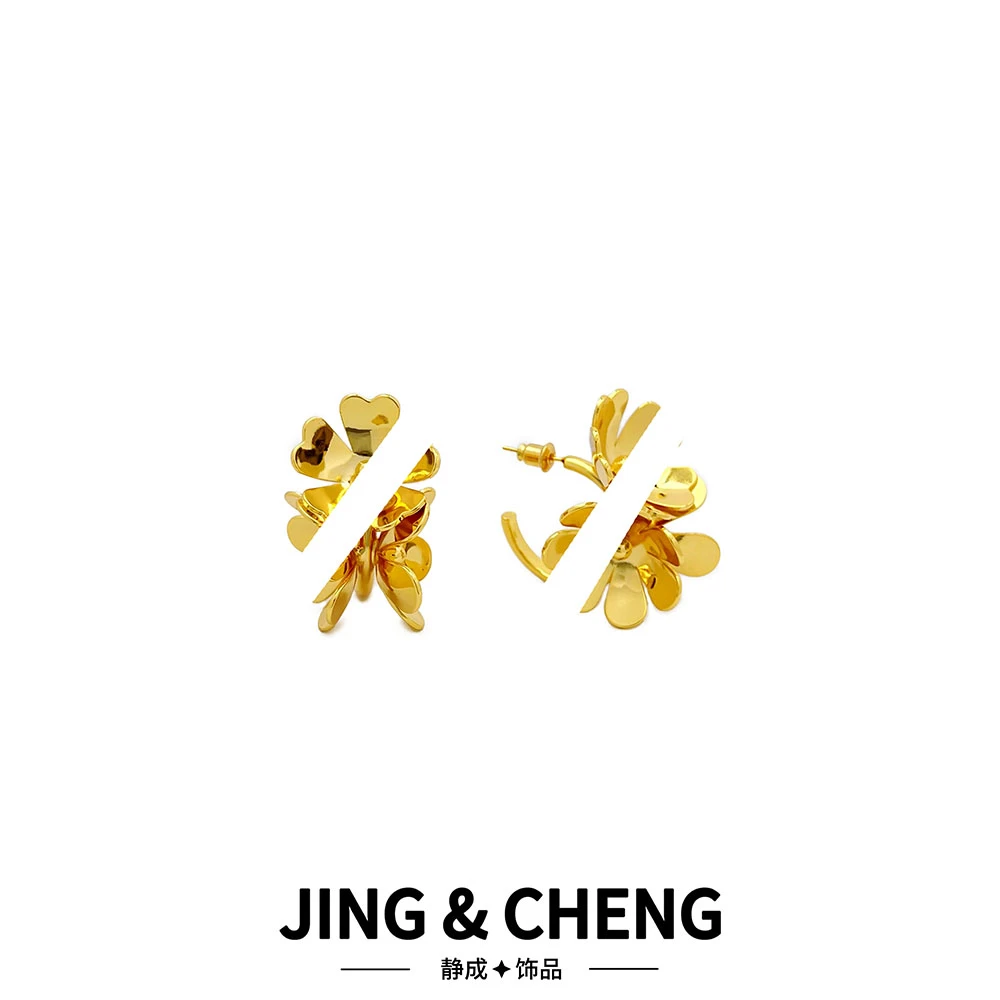 ✦金属花朵耳圈✦JCA337轻奢时尚设计师个性夸张耳环
