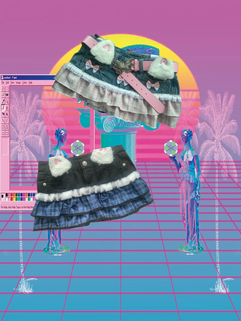 【直播定制】超低复古辣妹夏季古着牛仔短裙拼接裙remake古着