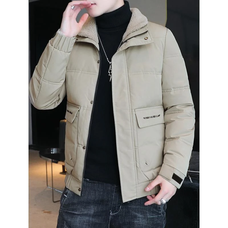 4【断色】男士韩版保暖休闲西服夹克加绒加厚秋冬翻领修身潮流外套