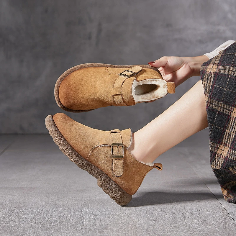 真皮厚底雪地靴女款冬季新款源头搭扣羊羔毛防滑保暖棉靴秋冬