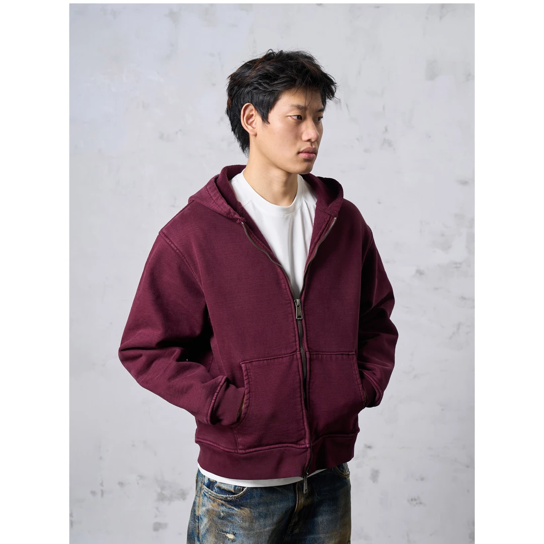 DOKIE【重甲】1000克连帽双拉链休闲水洗做旧复古高街卫衣36009